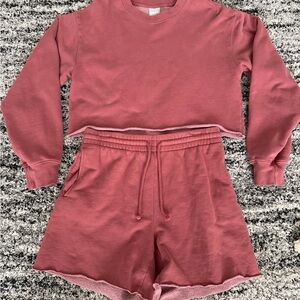 TNA Pink Cropped Sweatshirt and Shorts Set